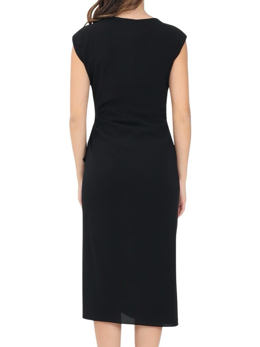 Max Mara Ruched Black Midi Dress With Cascading Ruffle Detail
