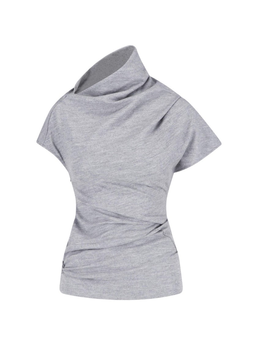 Entire Studios Grey Asymmetrical Draped Fitted Top