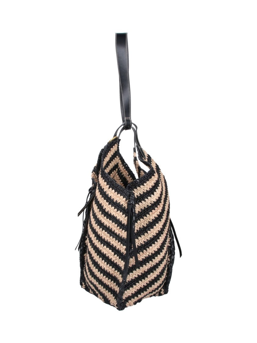 Isabel Marant Black/Natural Tampa Striped Raffia Tote Bag