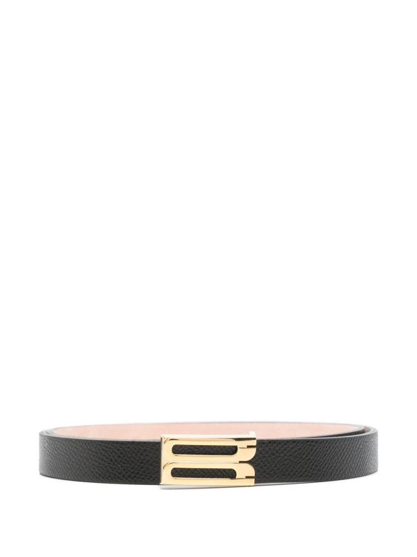 Victoria Beckham Textured Black Belt With Gold-Tone Buckle