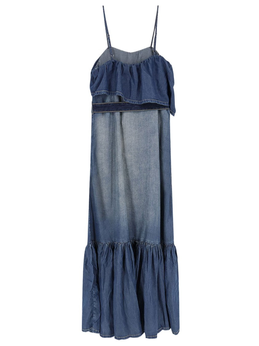 Pinko Ruffled Lyocell Denim Midi Dress