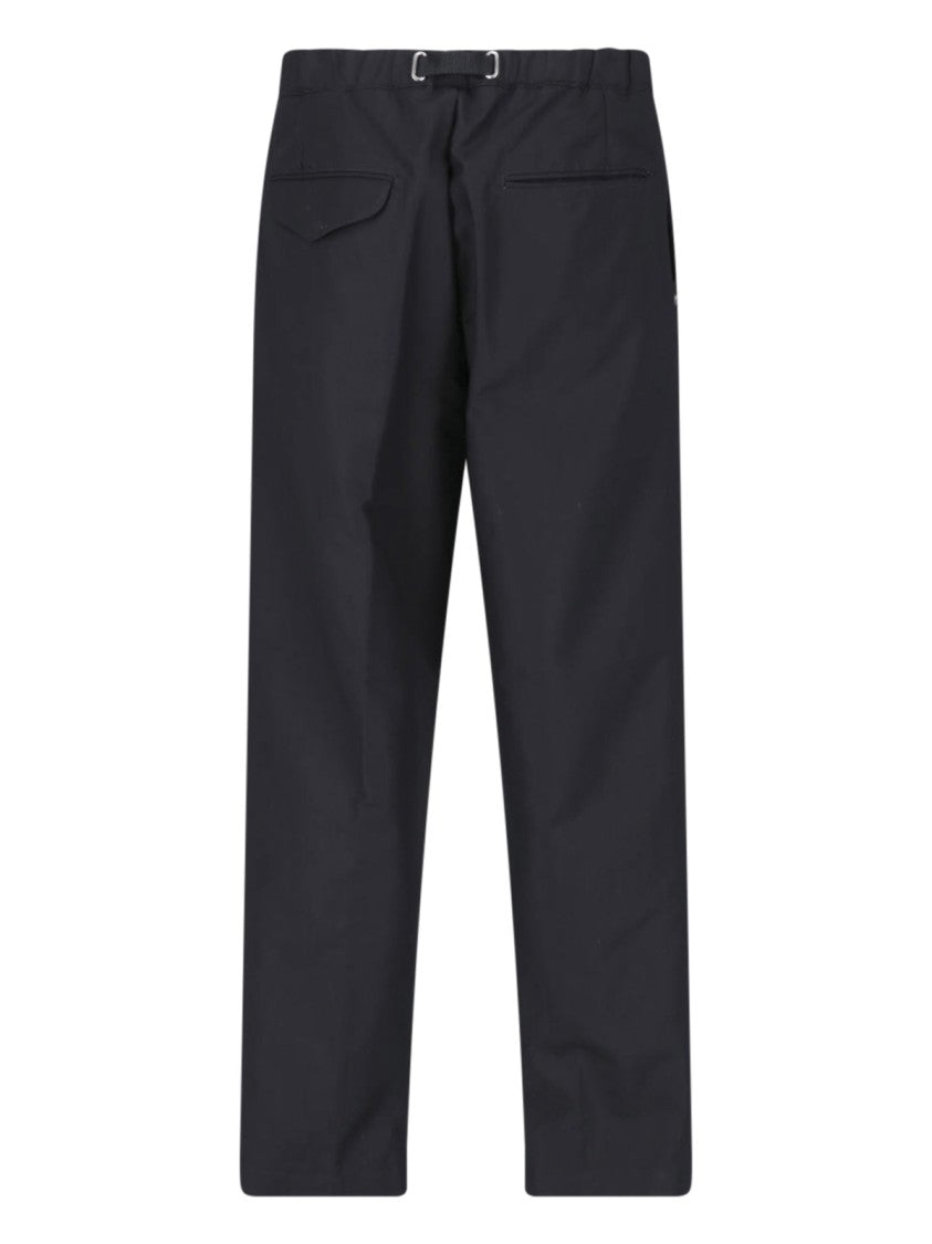 White Sand Black Straight-Leg Belted Pants