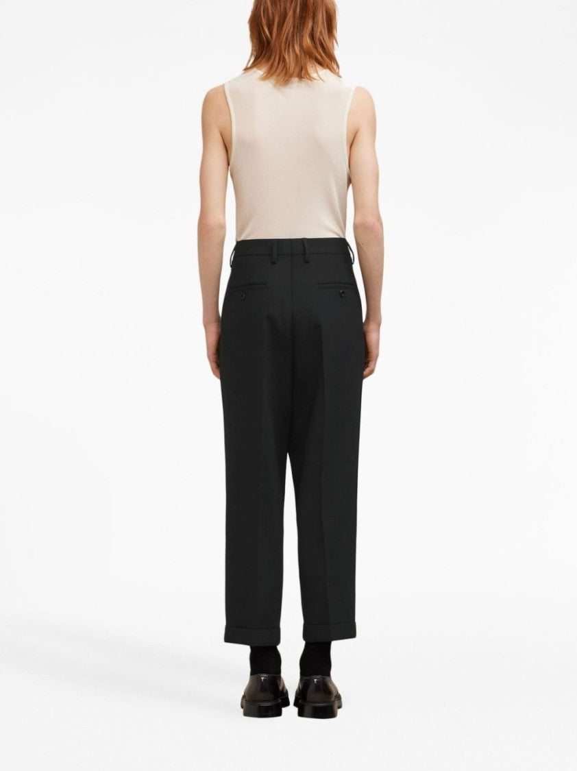 Ami Box-Pleated Black Cropped Trousers