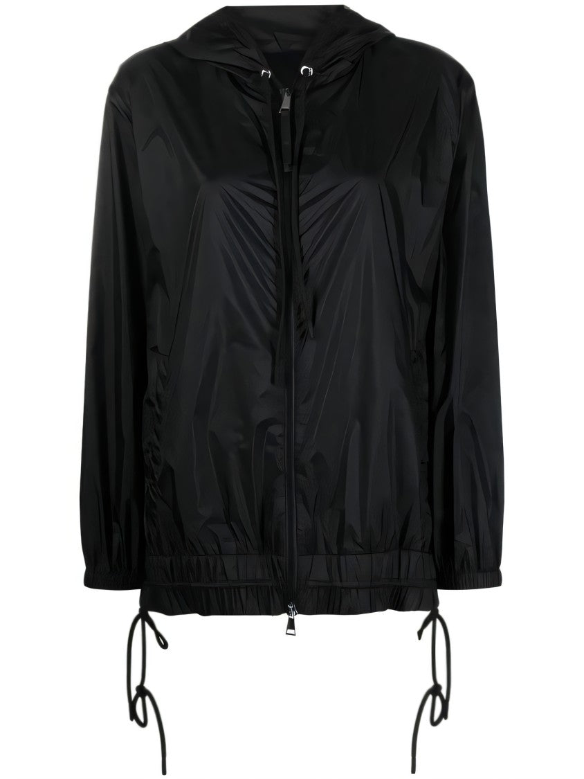 Moncler Lightweight Black Jacket With Adjustable Hood And Drawstrings