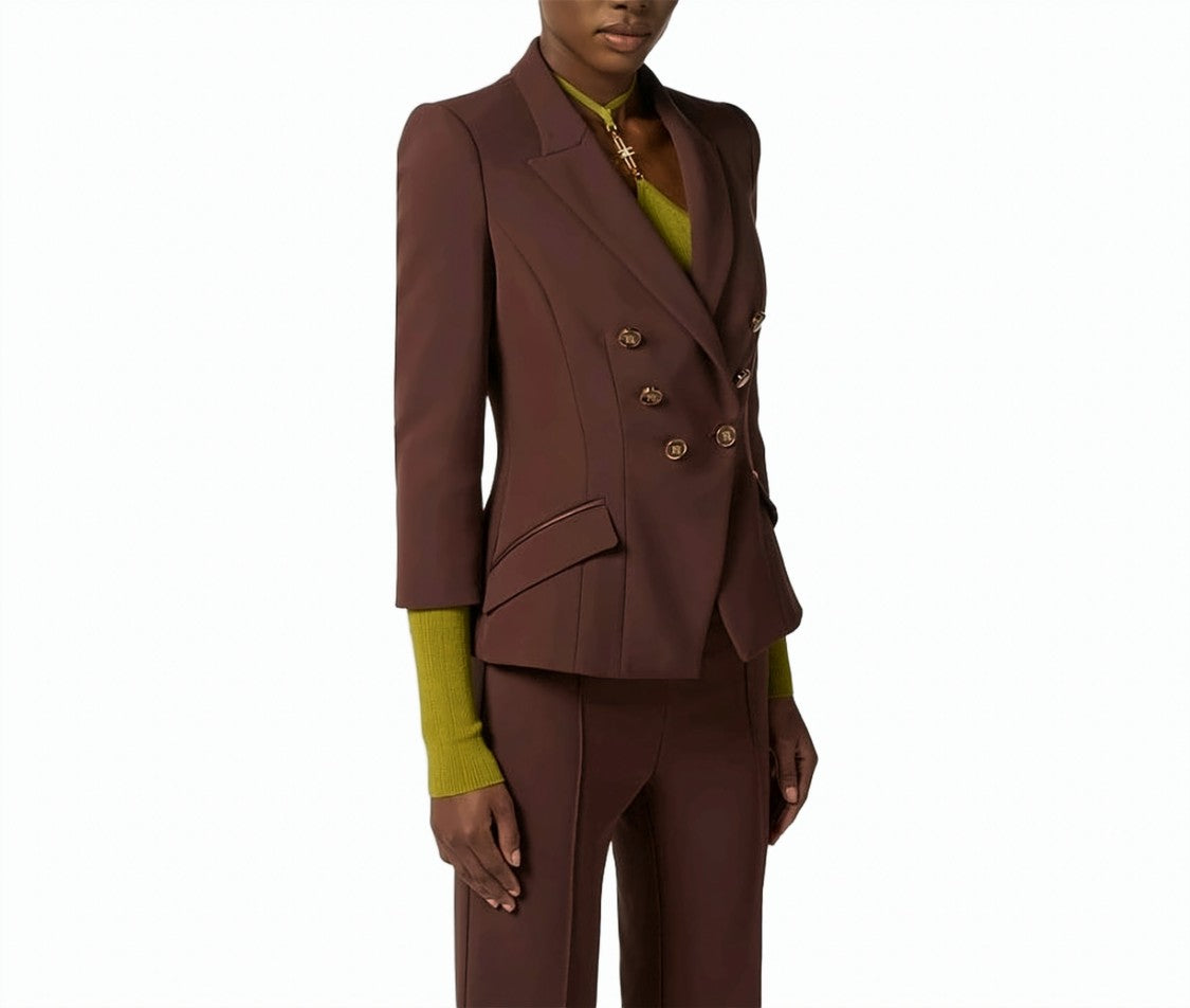 Elisabetta Franchi Double-Breasted Tailored Jacket With Monogram Satin Lining