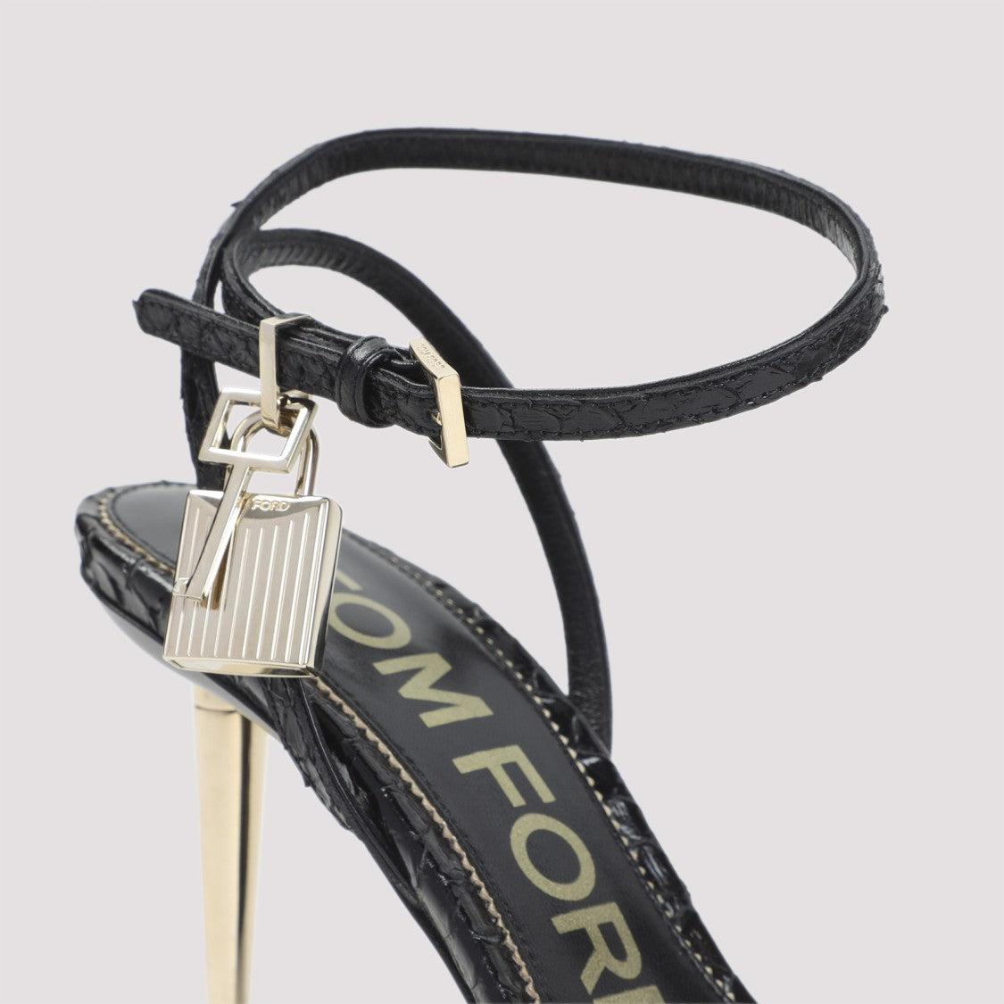 Tom Ford Semi Shiny Printed Python Black Calf Leather Sandals