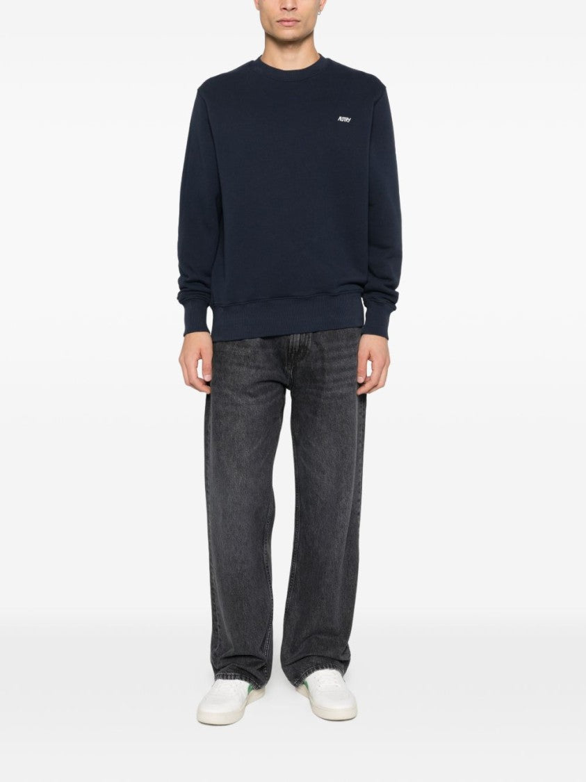 Autry Relaxed-Fit Blue Cotton Sweatshirt With Subtle Logo