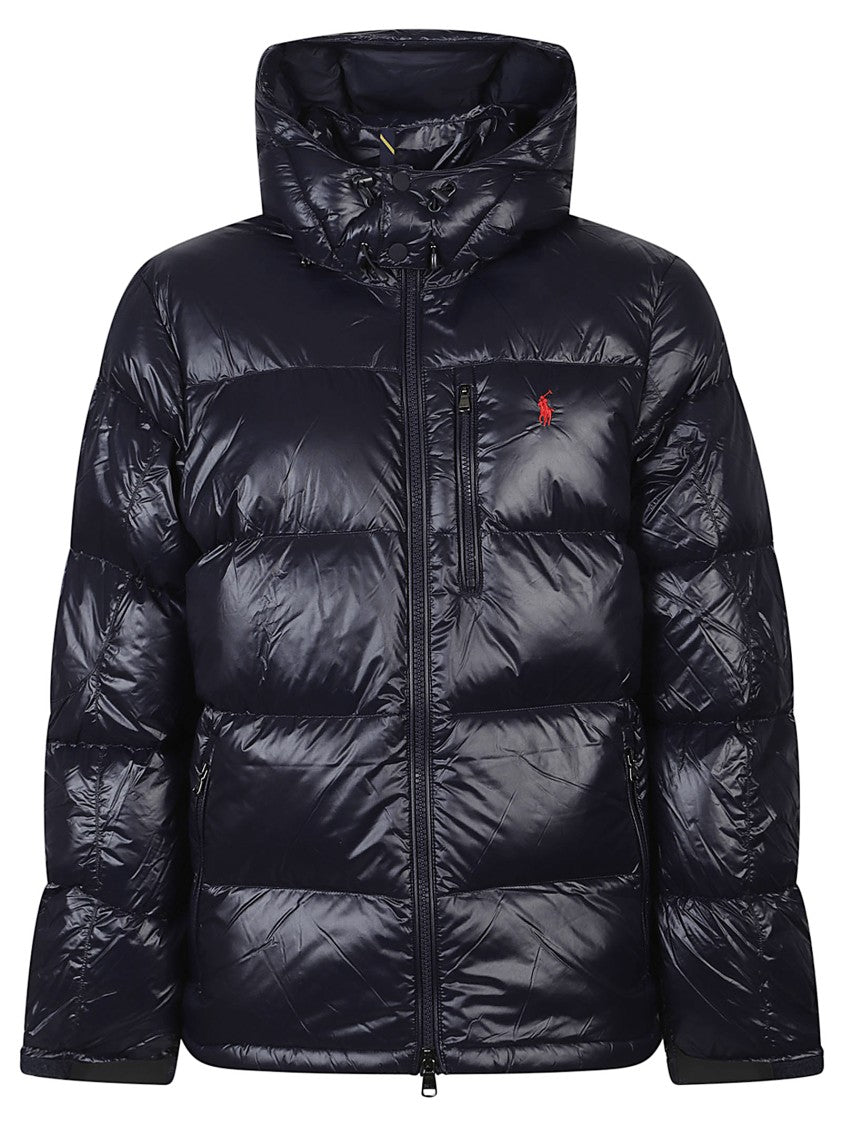 Polo Ralph Lauren Quilted Blue Insulated Bomber Jacket With High Collar And Hood