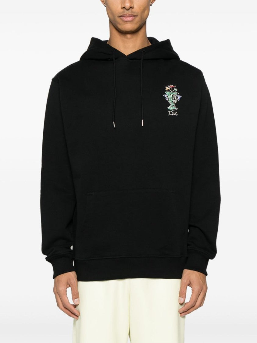 Drôle De Monsieur Black Hooded Sweatshirt With Embroidered Design
