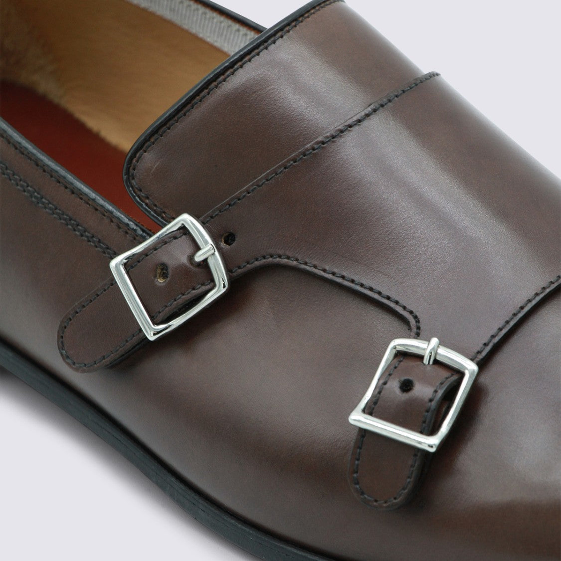 Mille885 Polished Leather Loafers With Silver Buckle Accents