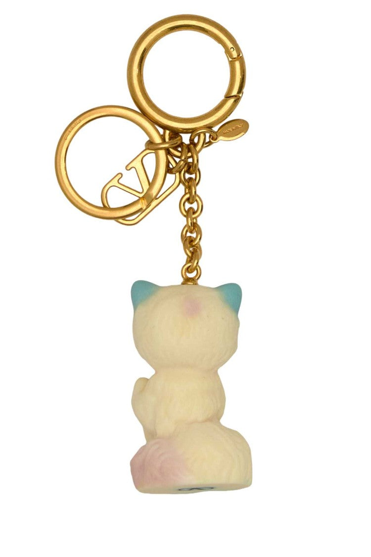 Valentino Garavani Charming Cat Design Keyring In Multicolor Metal