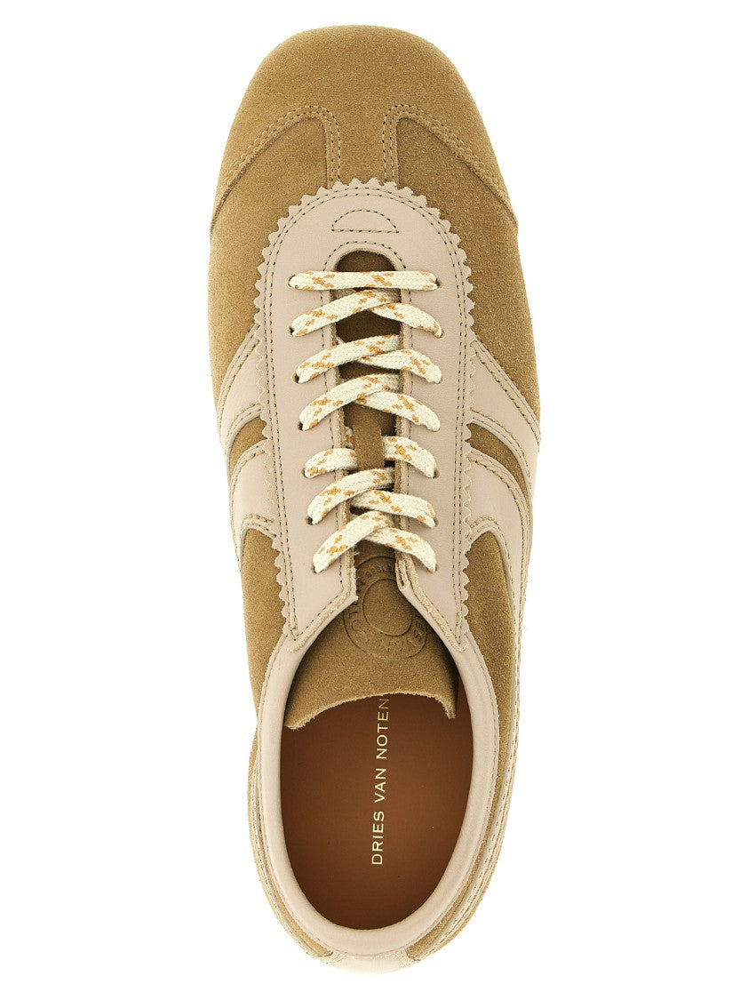 Dries Van Noten Suede Sneakers With Scalloped Leather Details