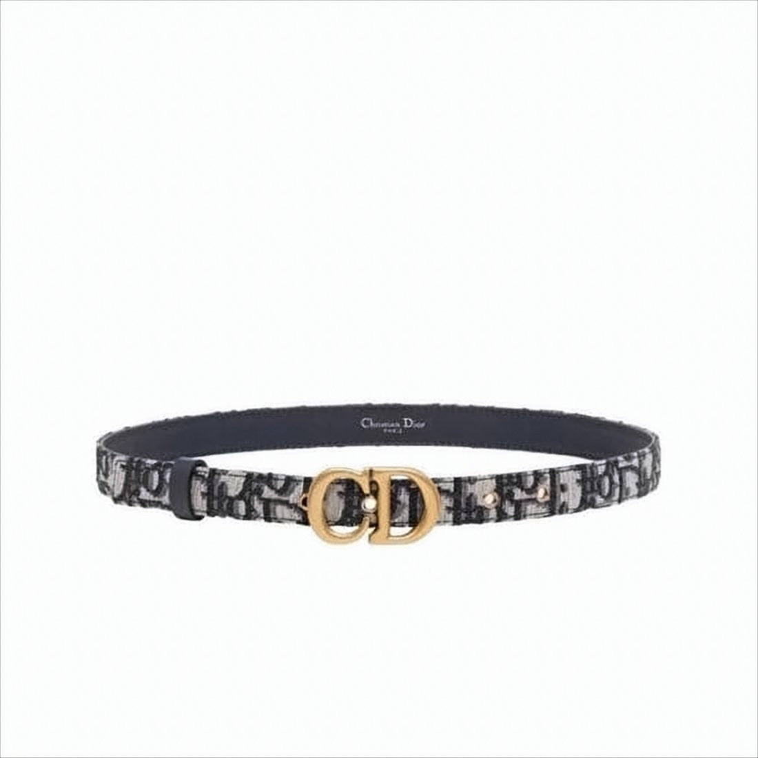 Christian Dior Slim Monogram Fabric Belt With Gold-Tone Cd Buckle