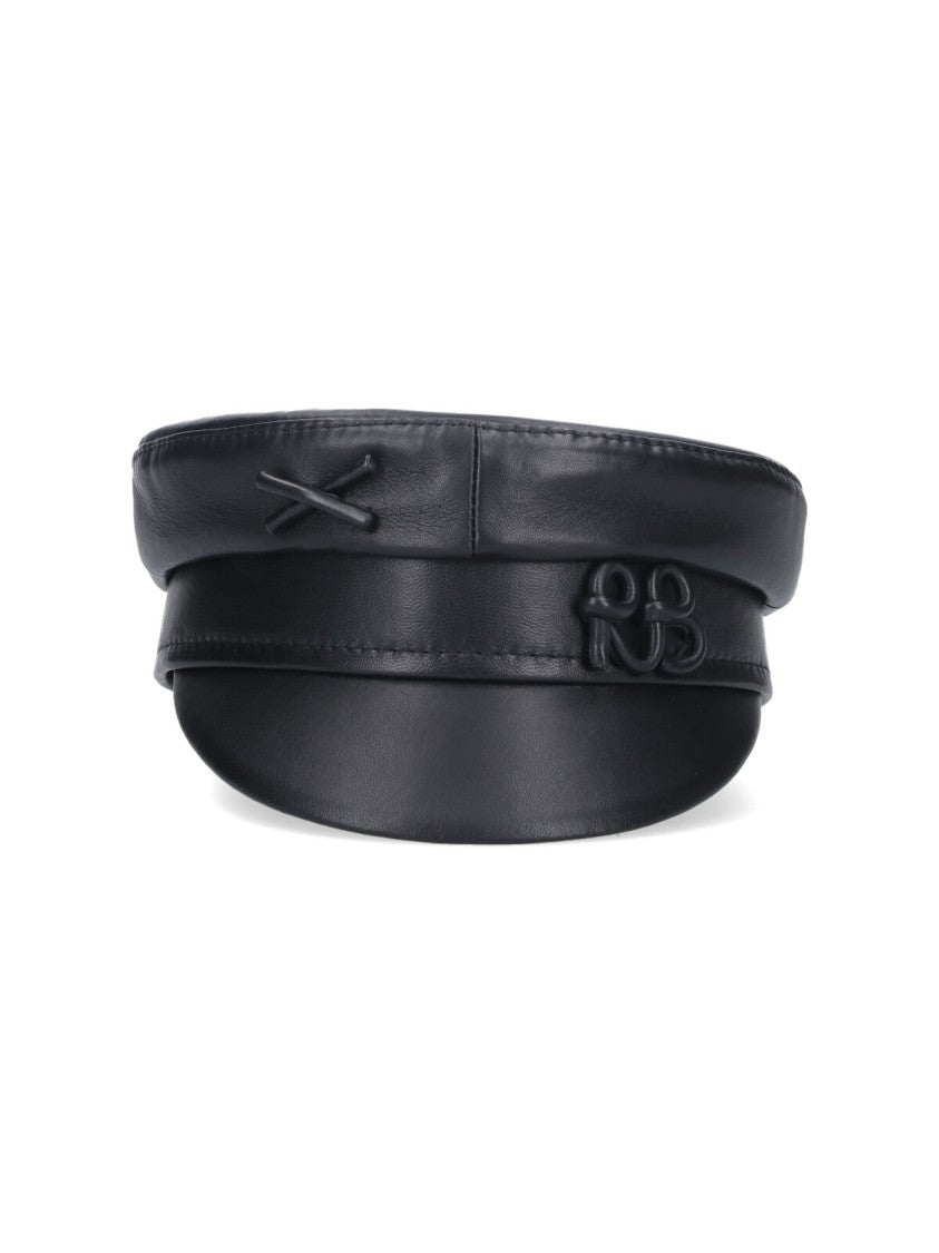 Ruslan Baginskiy Baker Boy Leather Hat Black
