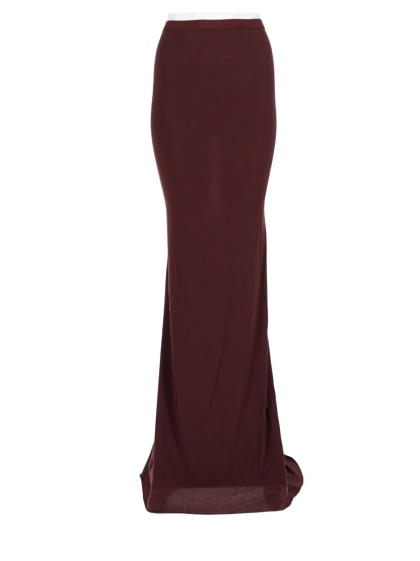 Rick Owens X Lilies Burgundy Draped Back Modal-Blend Maxi Skirt