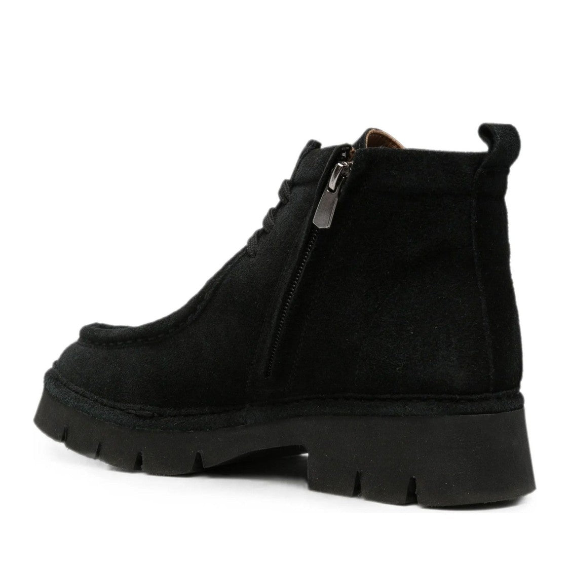 Sergio Moretti Black Moccasin Stitch Detail Suede Lace-Up Boots