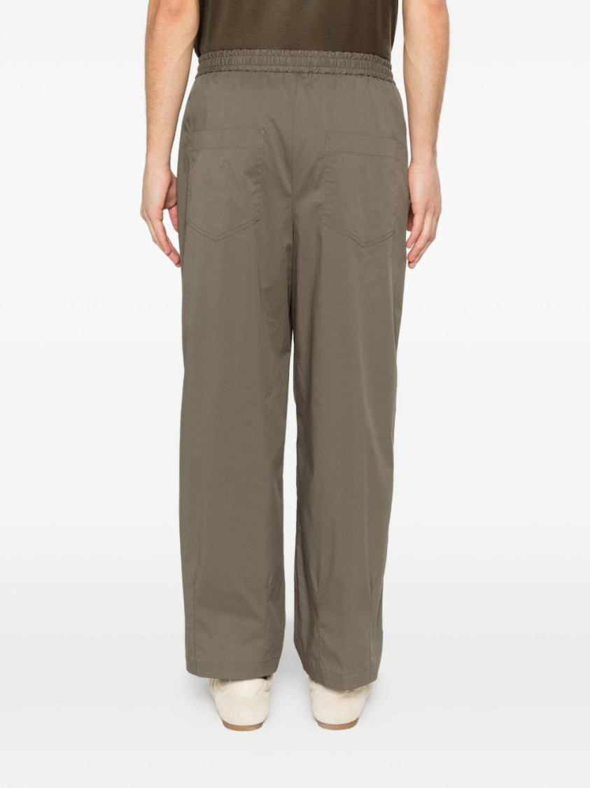 Pt Torino Cropped Loose-Fitting Military Green Drawstring Pants With Button Accents