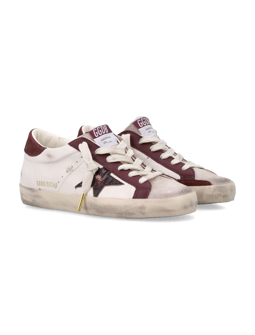 Golden Goose White Leather Burgundy Super-Star Sneakers