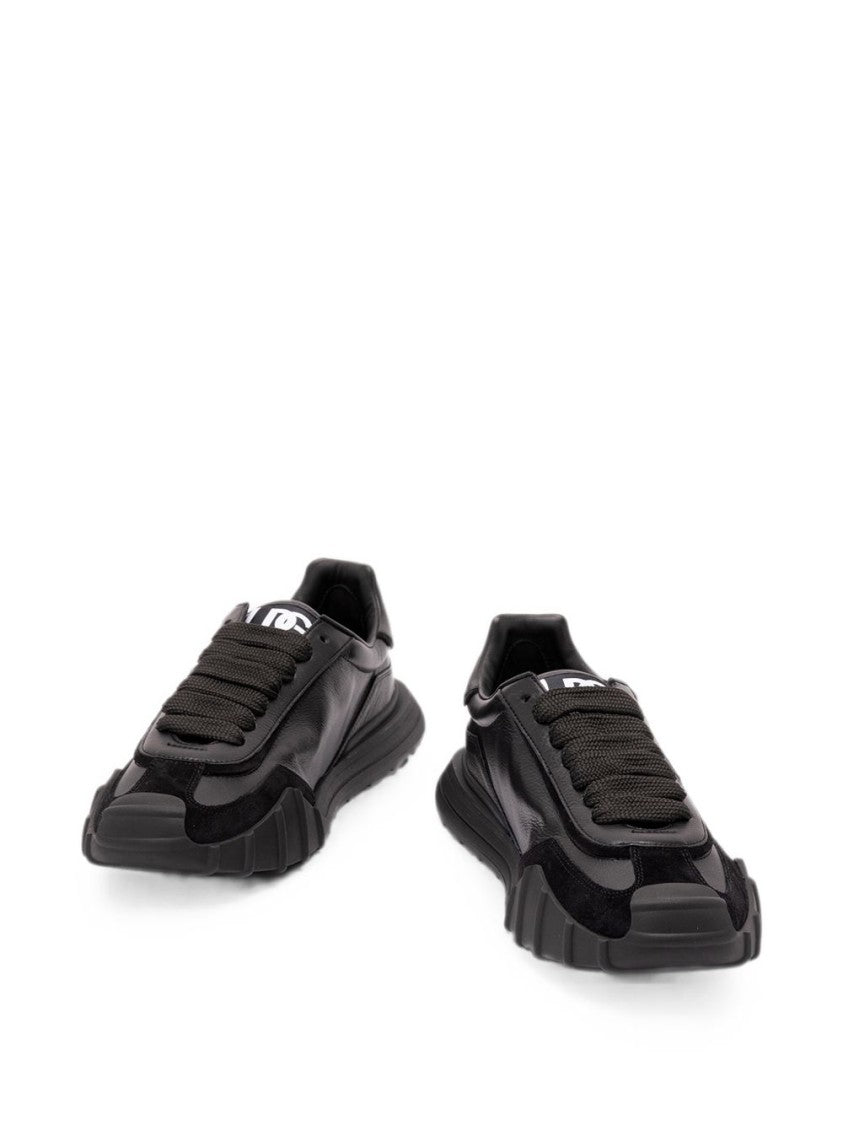 Dolce & Gabbana Black Calf Leather Suede Chunky Sneakers