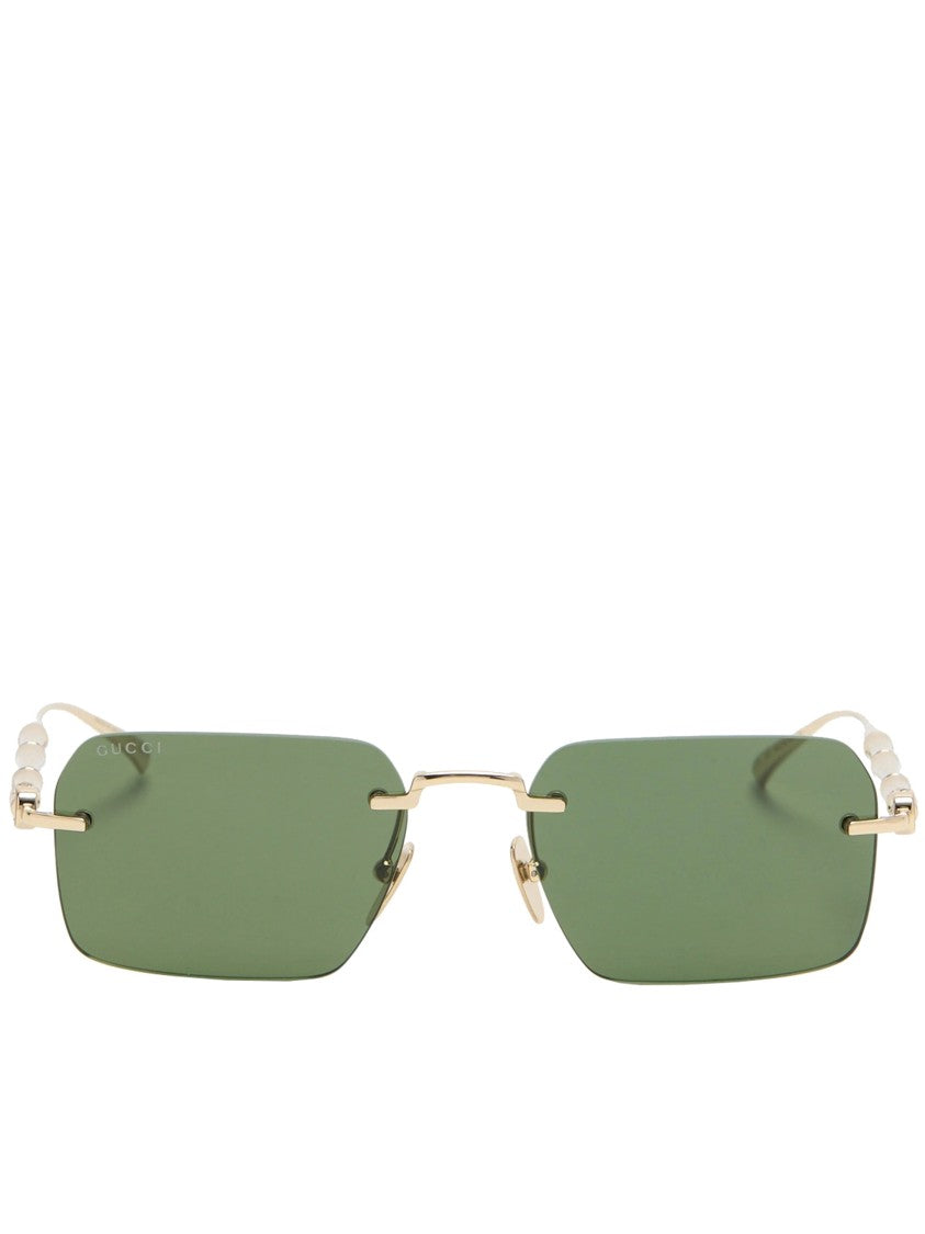 Gucci Gold Rectangular Rimless Bamboo Texture Sunglasses