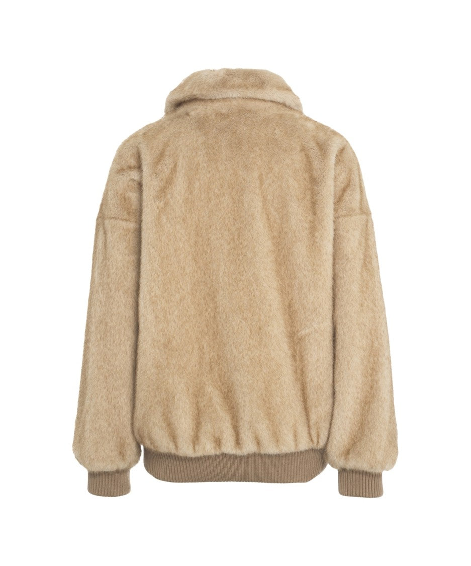 Ottod'ame Plush Bomber Jacket With Classic Collar