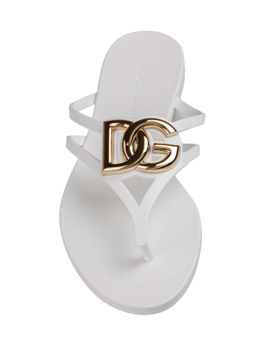 Dolce & Gabbana Rubber Beachwear Slides With Gold-Plated Logo Accents