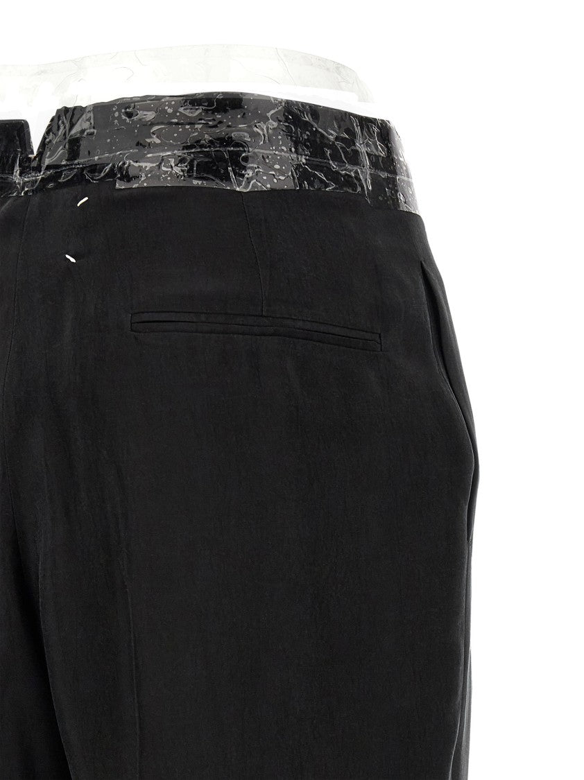 Maison Margiela Fluid Cupro Wide Leg Pants With Signature Stitches And Transparent Tape