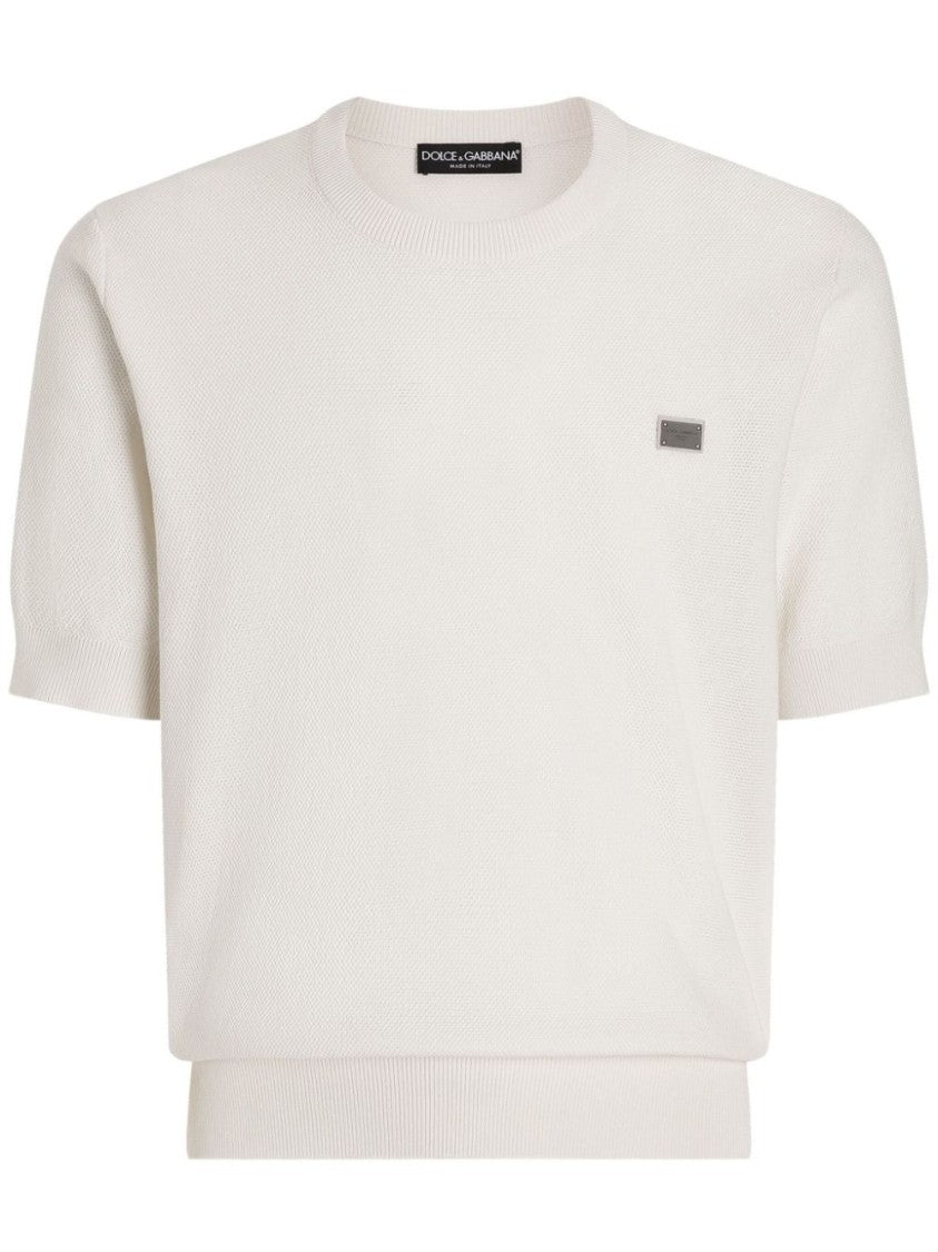 Dolce & Gabbana Textured Knit White Short-Sleeved Sweater