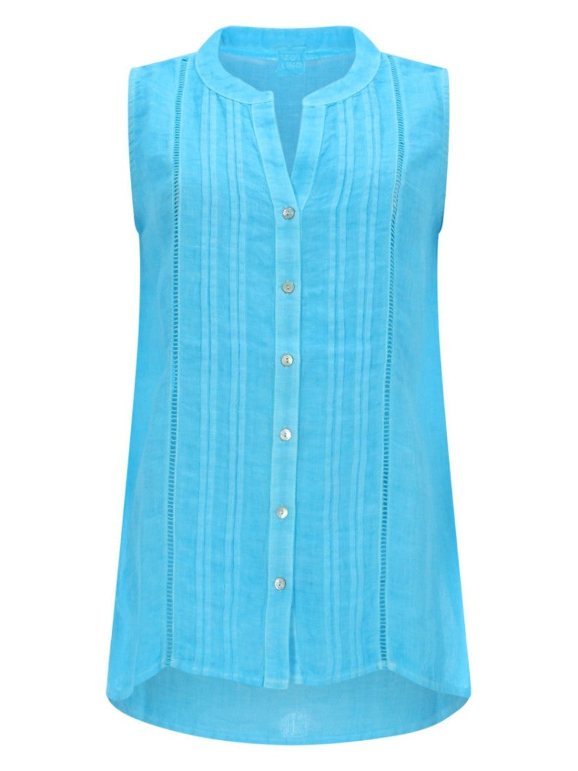 120% Lino Relaxed Linen Pintuck Pleated Blouse