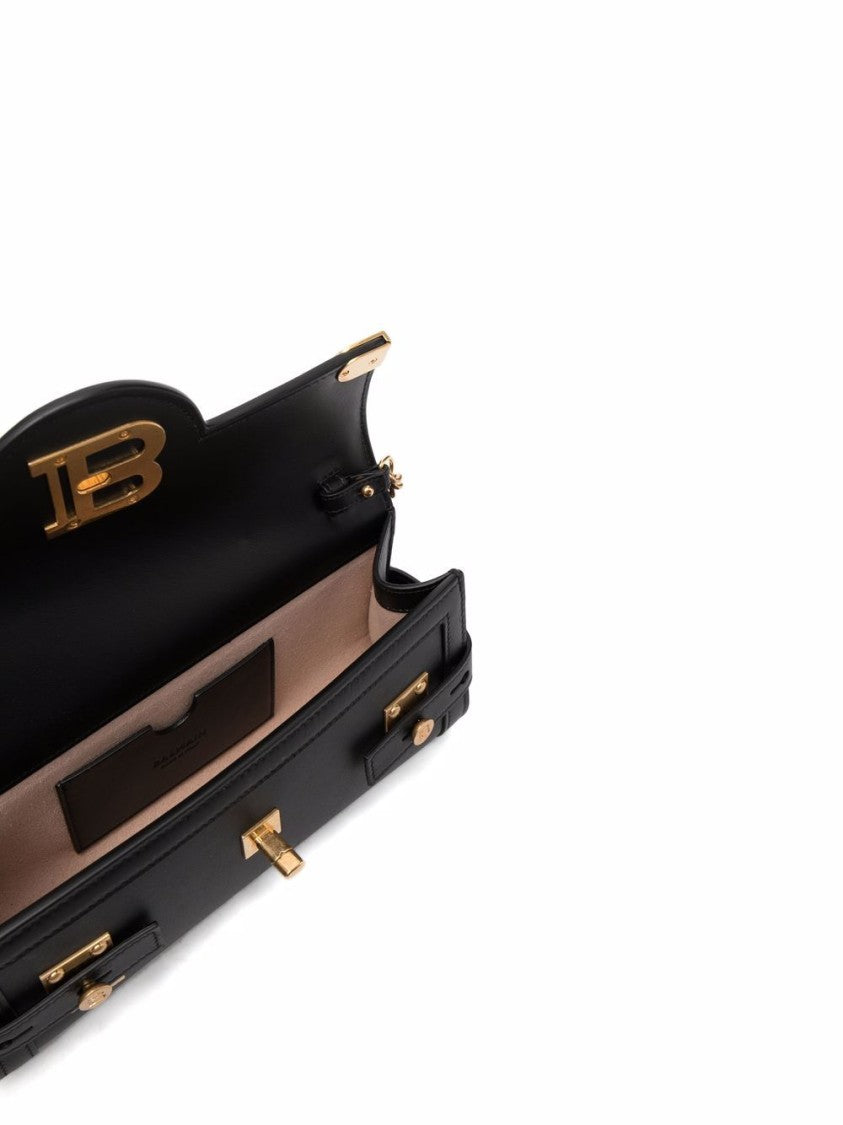 Balmain Black Leather Chain Link Shoulder Bag