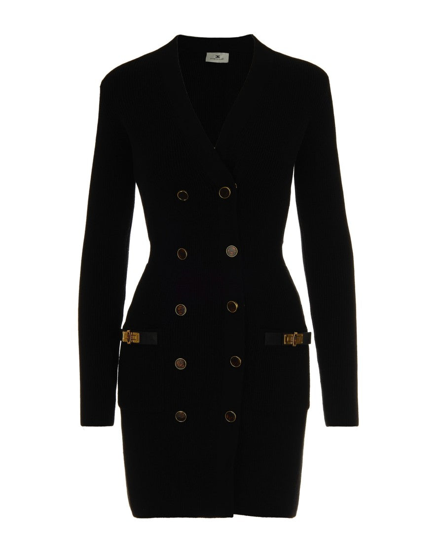 Elisabetta Franchi Mini Knit Dress With Jewel Embellishments - Black