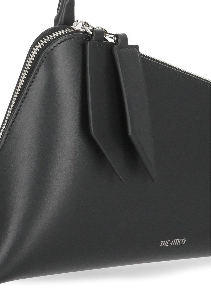The Attico Triangular-Shaped Black Leather Shoulder Bag With Zip Closure