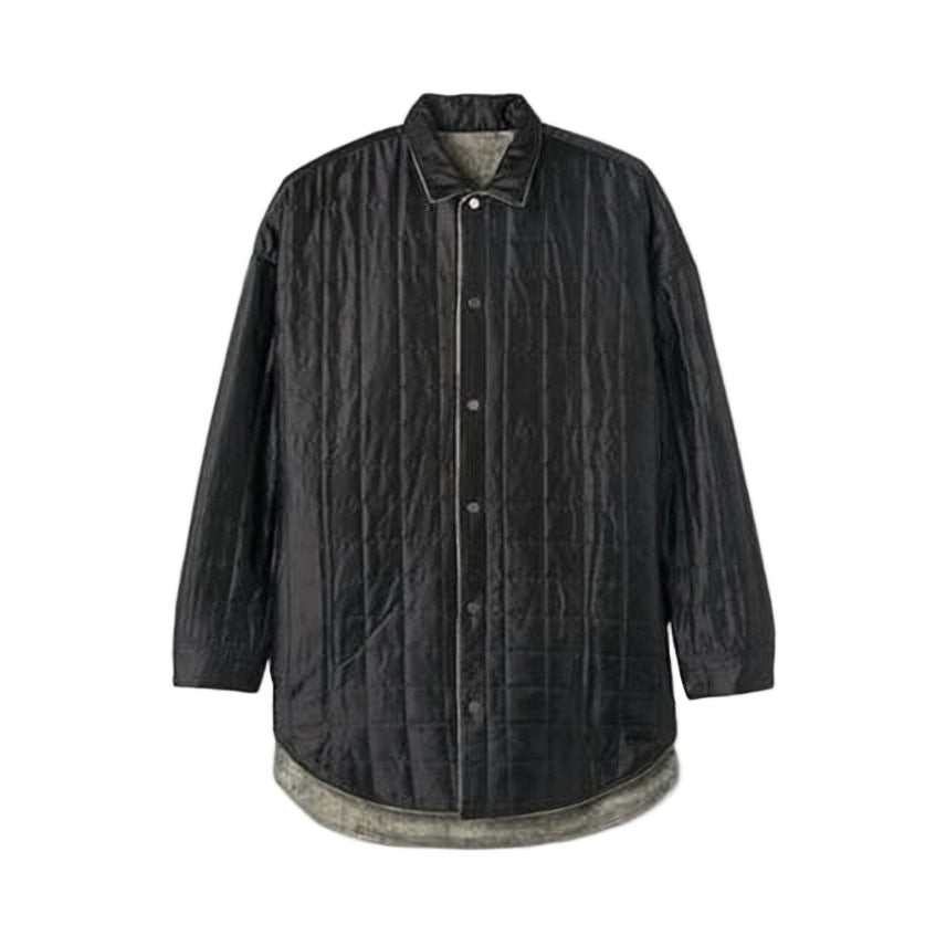 Oamc Distressed Grey Denim Jacket With Quilted Lining
