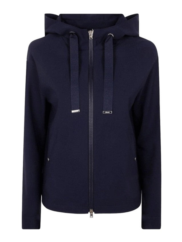 Herno Stretch Jersey Jacket With Drawstring Hood And Metal Logo