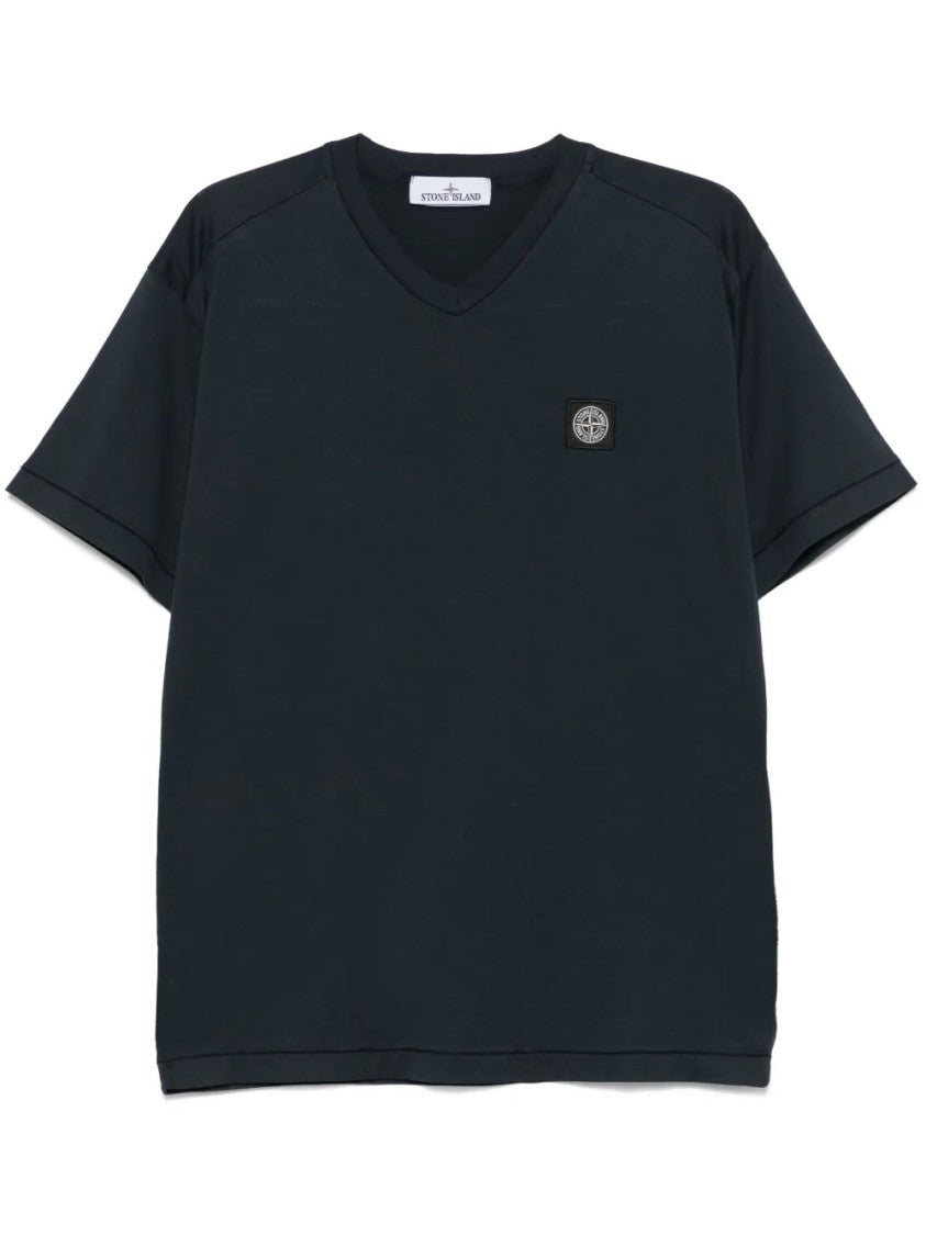 Stone Island Compass-Patch Navy Blue V-Neck T-Shirt