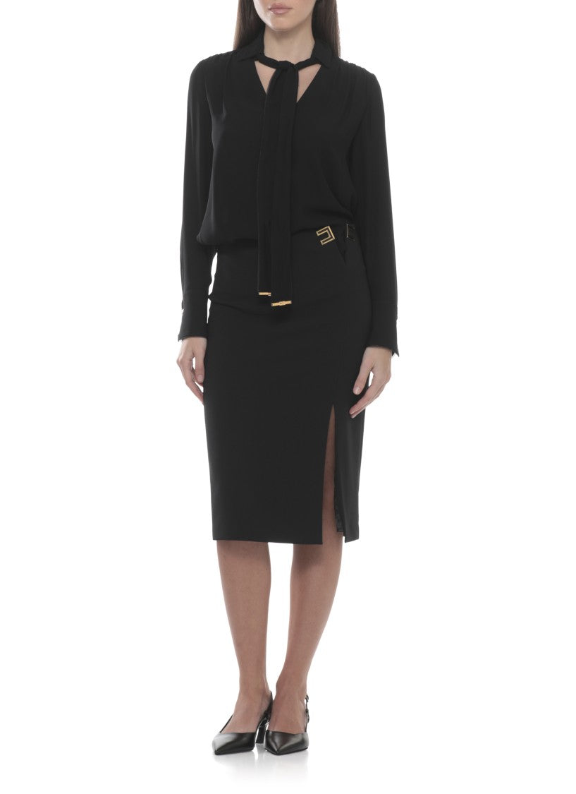 Elisabetta Franchi Black Viscose Bow Tie Blouse