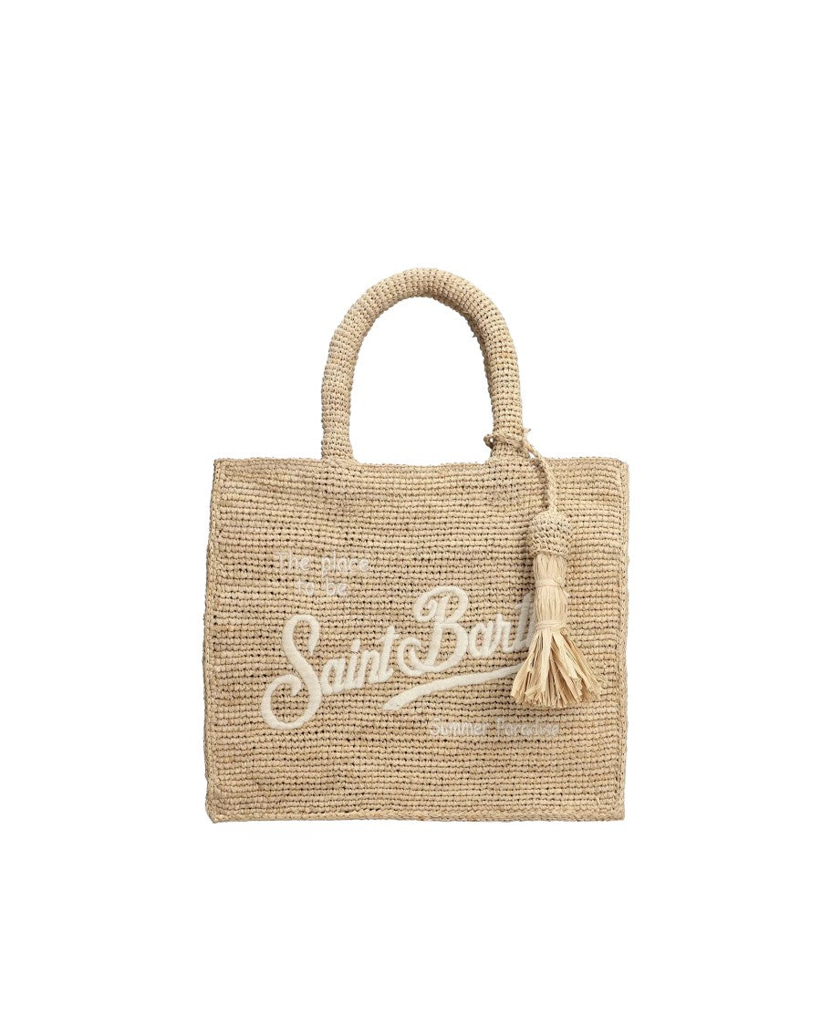 Mc2 Saint Barth Rectangular Raffia Tote Bag With Embroidered Logo