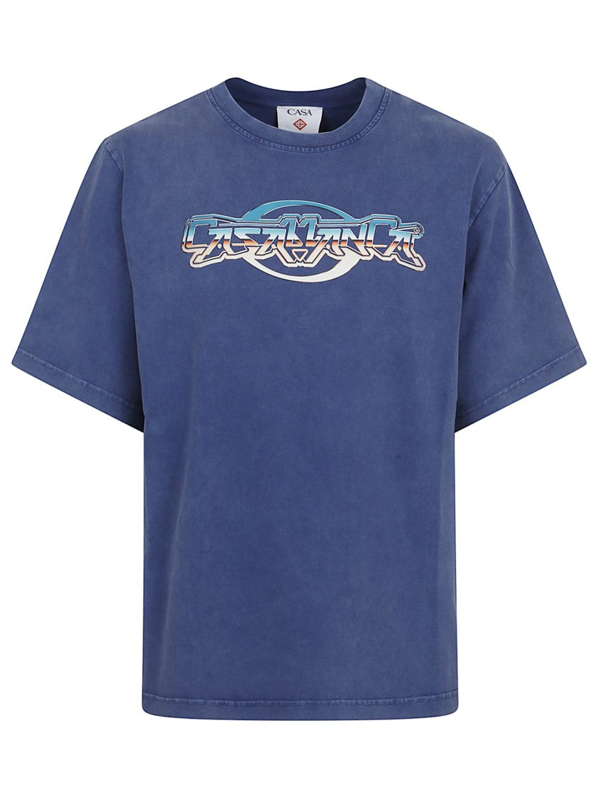 Casablanca Washed Indigo Blue Boxy-Fit T-Shirt