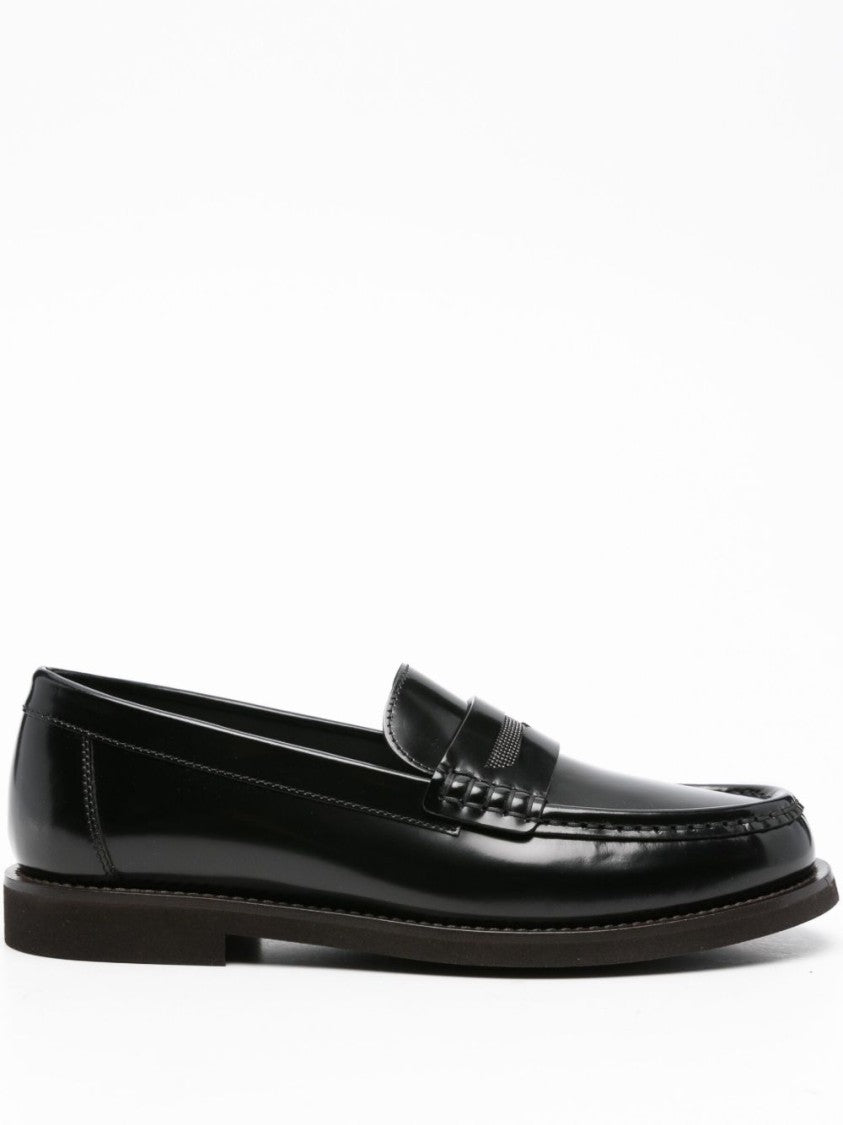 Brunello Cucinelli Polished Black Leather Loafers