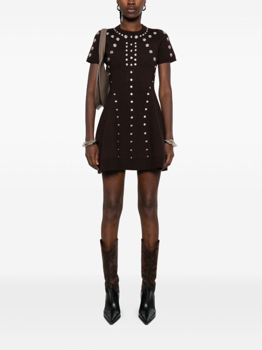 Coperni Fitted Brown Mini Dress With Embellished Details