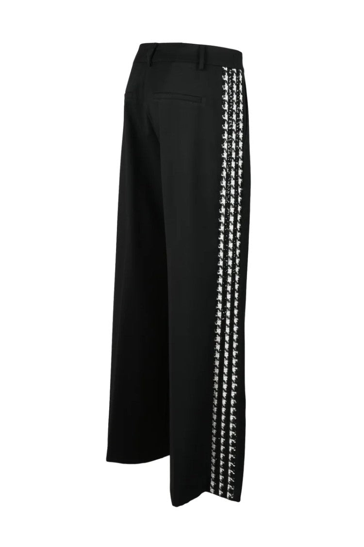 Spell By Access Fashion Black Trousers With Houndstooth Side Panels And Cropped Length