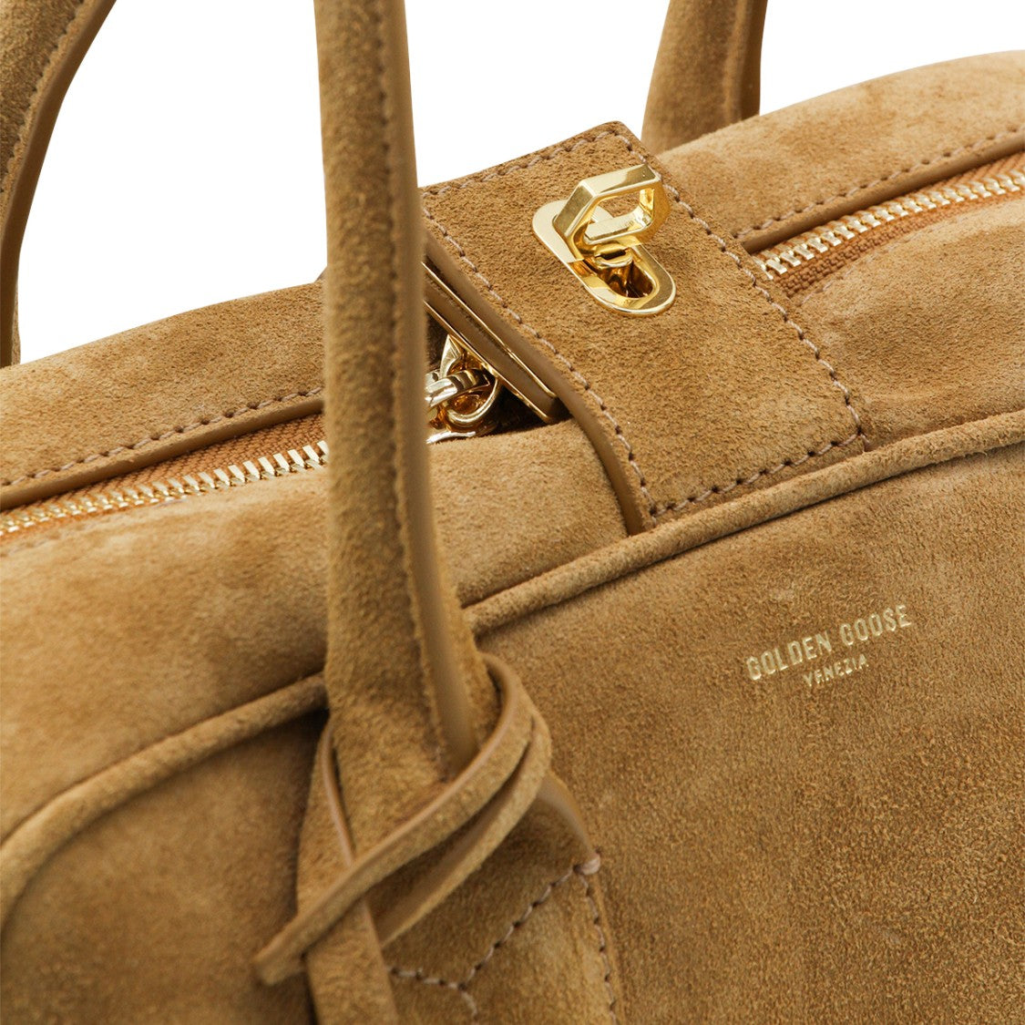 Golden Goose Camel Suede Structured Handbag