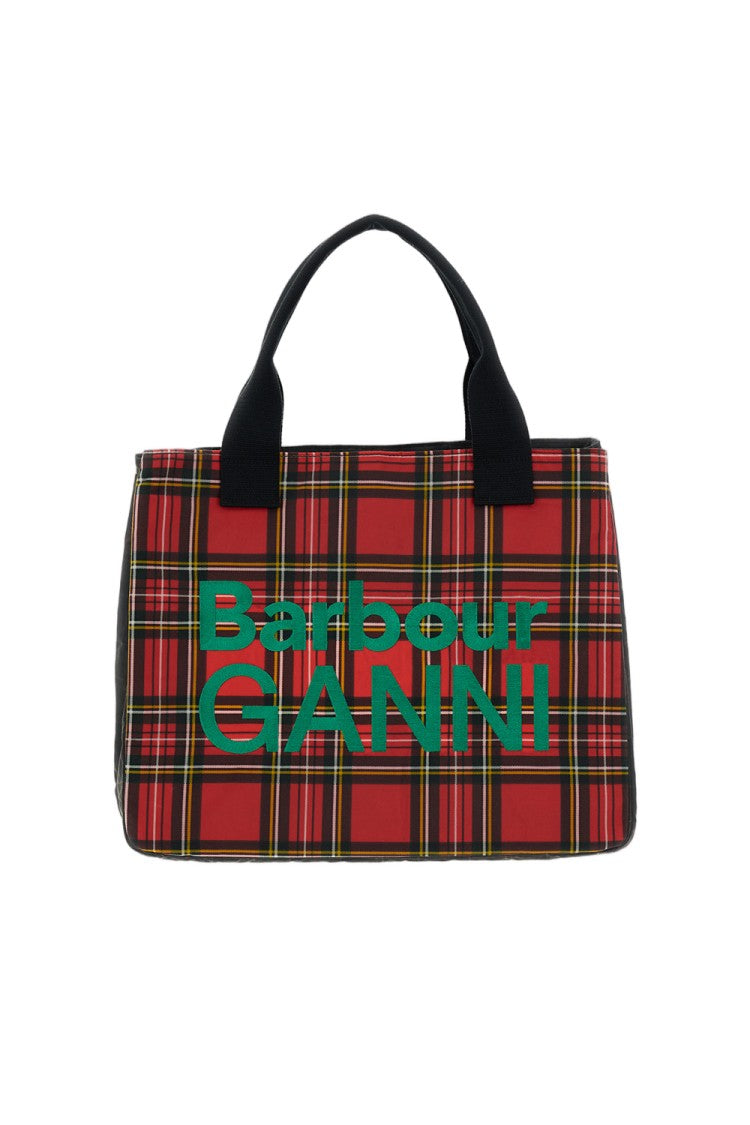 Barbour Rectangular Tartan Tote Bag With Woven Handles And Logo Embroidery