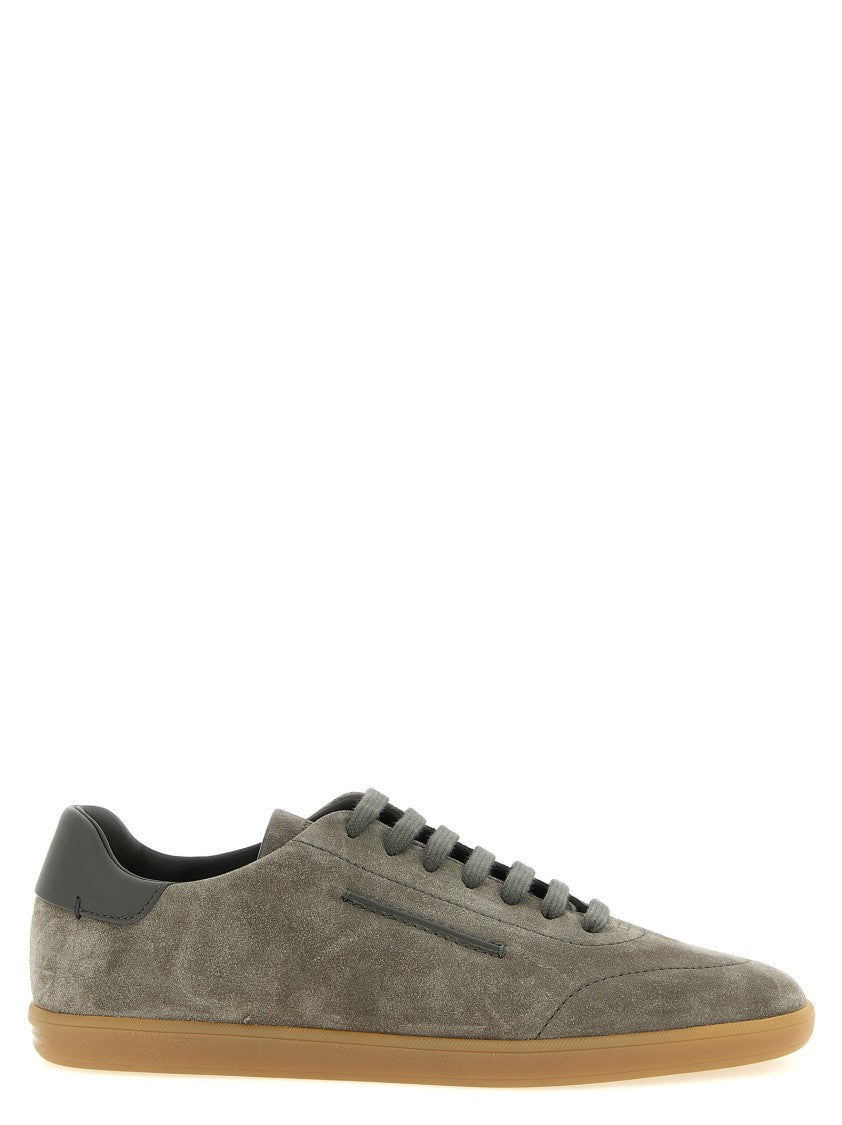 Zegna Unstructured Grey Suede Sneakers With Iconic Brand Mark
