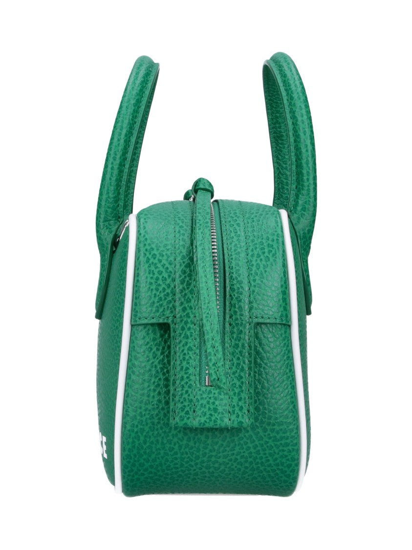 Lacoste Green Textured Leather Rectangular Shoulder Bag
