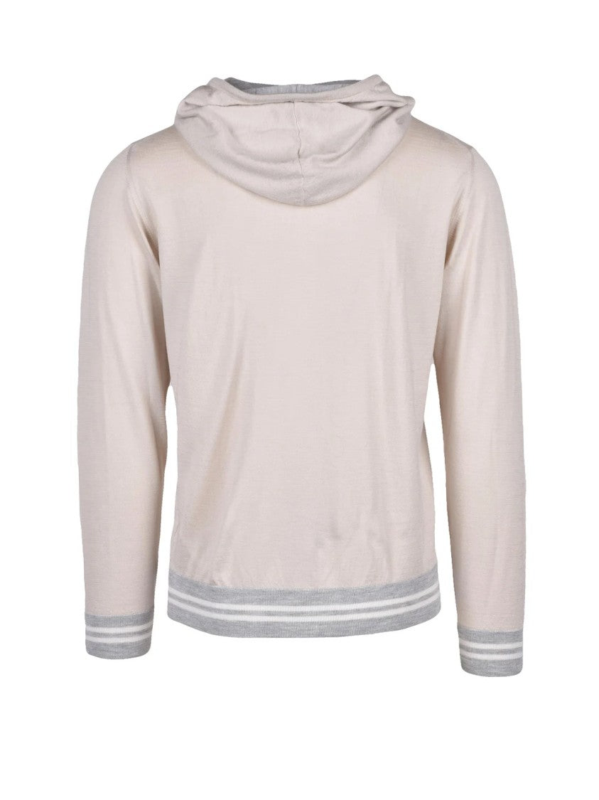 Eleventy Beige Grey Wool Silk Knit Zip Sweatshirt