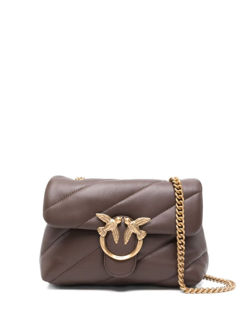 Pinko Quilted Brown Leather Crossbody Bag