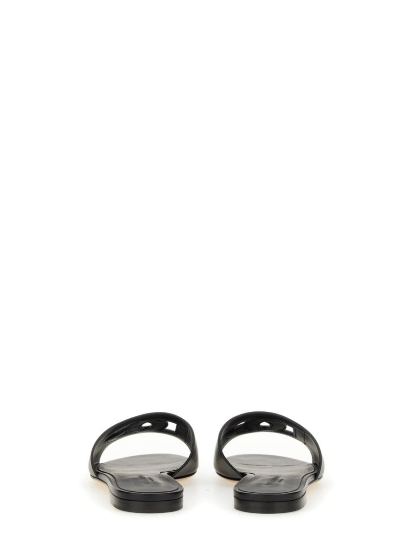 Dolce & Gabbana Black Leather Slide Sandals
