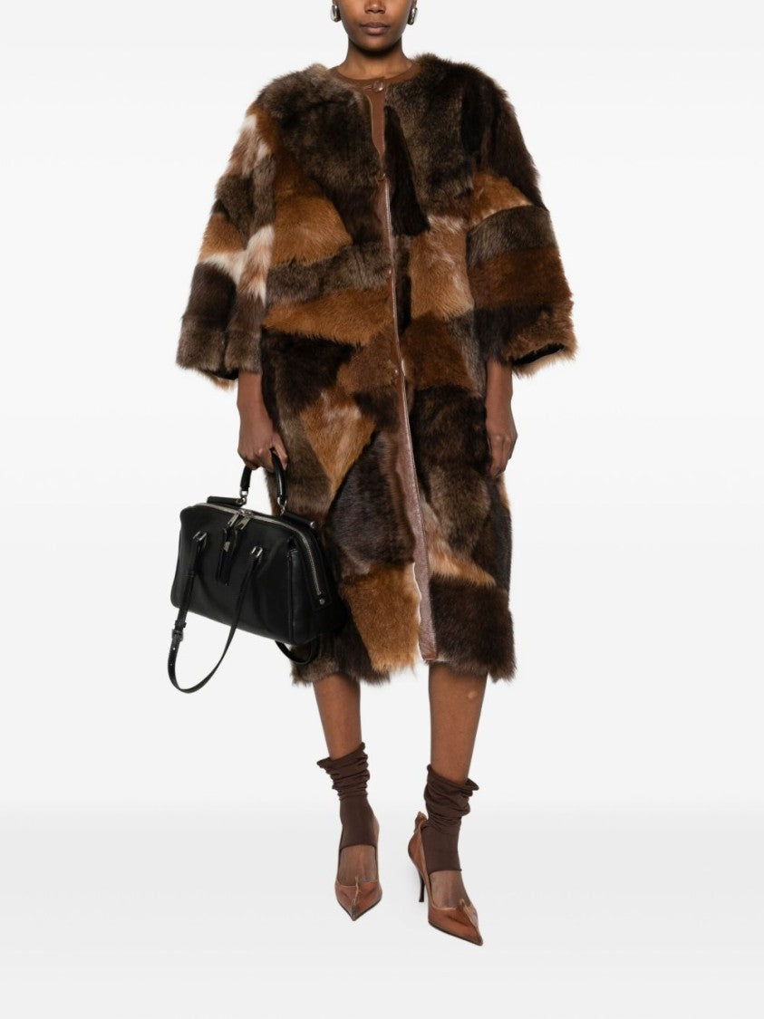 Prada Mid-Length Patchwork Coat With Fur-Like Texture