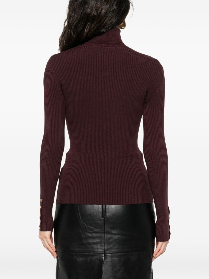 Elisabetta Franchi Bordeaux Fitted Sweater With Ribbed Texture